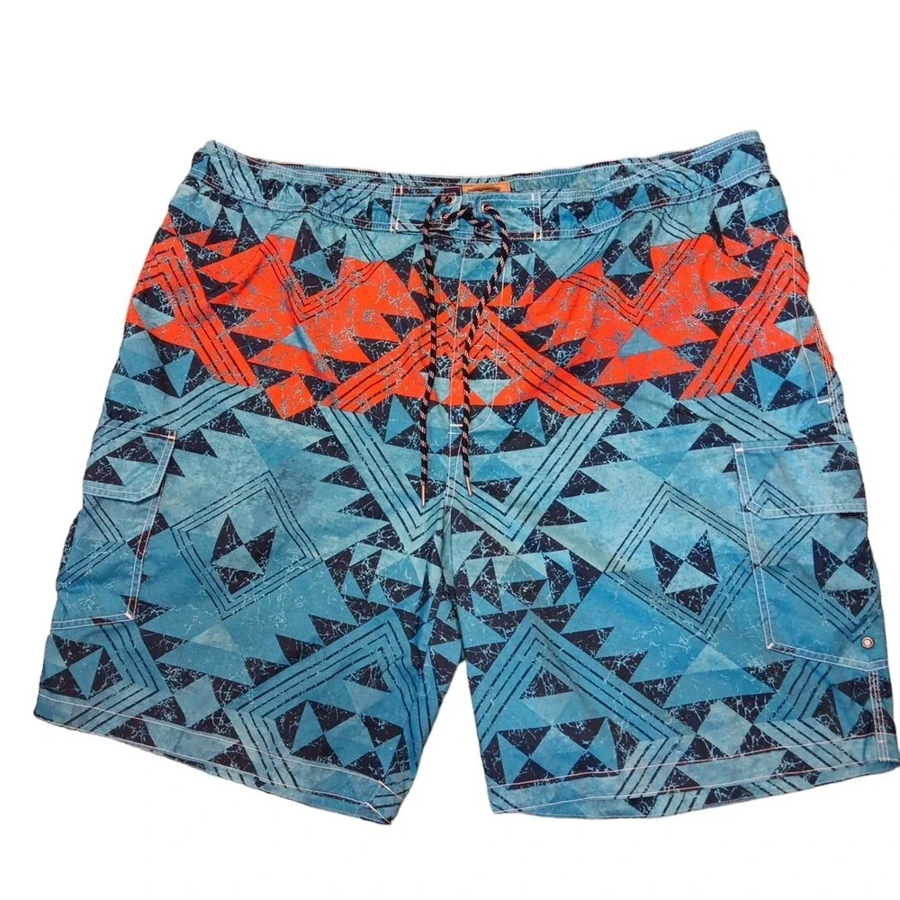 The Foundry Blue Orange Board Shorts  Pockets Geometric Southwest Print Sz 3XL